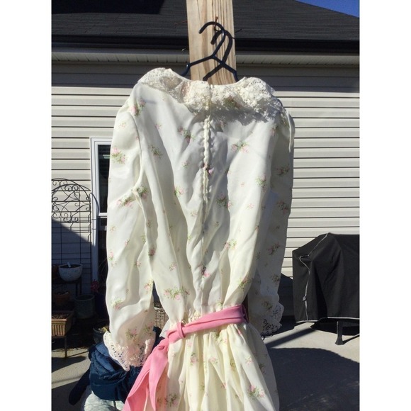 Vintage Love dress girls L 10 white floral pink lace 80s 90s cottagecore lace - Picture 13 of 13